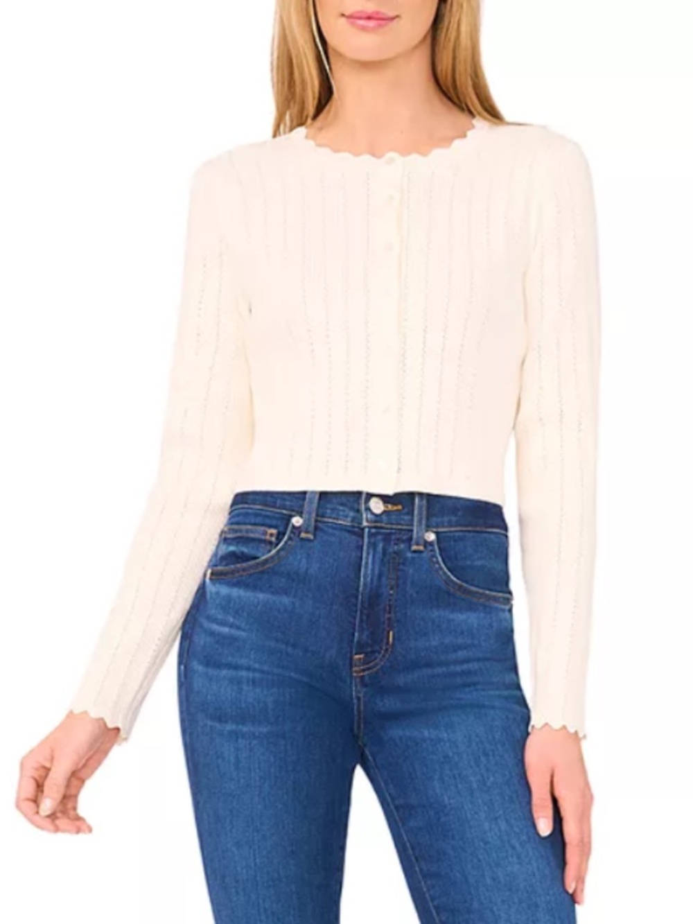NWT Ted Baker Bolero Pointelle Cream Scallop-Trim Cardigan